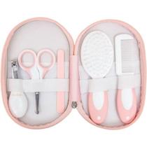 Kit Higiene e Cuidados para Bebê Com Estojo Rosa Nove Peças
