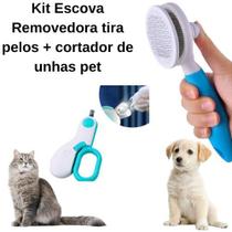 Kit higiene Escova Removedor Tira Pelos Pet +Mini Cortador De Unha Pet Alicate - shopmix