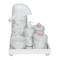 Kit Higiene Espelhado Pote Porcelana Térmica Coroa Rosa Bebê