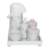 Kit Higiene Espelhado Pote Porcelana Térmica Nuvem Rosa Bebê