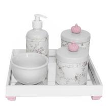 Kit Higiene Espelhado Potes Porcelana Bebê Coroa Rosa Menina