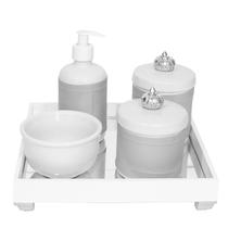 Kit Higiene Espelho Bebe Pote Molhadeira Capa Coroa Prata