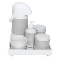 Kit Higiene Espelho Completo Porcelanas, Garrafa e Capa Branco Quarto Bebê Unissex