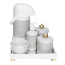 Kit Higiene Espelho Completo Porcelanas, Garrafa e Capa Coroa Dourado Quarto Bebê Unissex