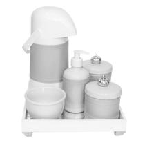 Kit Higiene Espelho Completo Porcelanas, Garrafa e Capa Coroa Prata