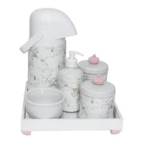 Kit Higiene Espelho Completo Porcelanas, Garrafa e Capa Coroa Rosa Quarto Bebê Menina