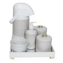 Kit Higiene Espelho Completo Porcelanas, Garrafa e Capa Flor de Liz Dourado Quarto Bebê Unissex