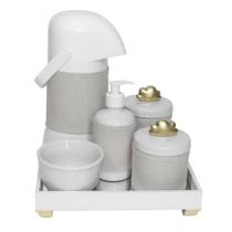 Kit Higiene Espelho Completo Porcelanas, Garrafa e Capa Nuvem Dourado Quarto Bebê Unissex