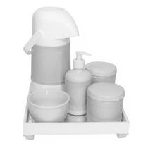 Kit Higiene Espelho Completo Porcelanas, Garrafa e Capa Prata Quarto Bebê Unissex