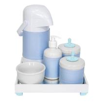 Kit Higiene Espelho Completo Porcelanas, Garrafa e Capa Provençal Azul Quarto Bebê Menino