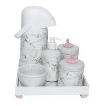 Kit Higiene Espelho Completo Porcelanas, Garrafa e Capa Provençal Rosa Quarto Bebê Menina