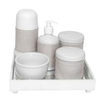 Kit Higiene Espelho Completo Porcelanas, Garrafa Pequena e Capa Branco Quarto Bebê Unissex