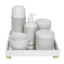 Kit Higiene Espelho Completo Porcelanas, Garrafa Pequena e Capa Dourado Quarto Bebê Unissex