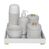Kit Higiene Espelho Completo Porcelanas, Garrafa Pequena e Capa Flor de Liz Dourado Bebê Unissex
