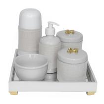 Kit Higiene Espelho Completo Porcelanas, Garrafa Pequena e Capa Flor de Liz Dourado Quarto Bebê Unis
