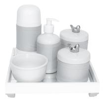 Kit Higiene Espelho Completo Porcelanas, Garrafa Pequena e Capa Passarinho Prata Quarto Bebê Unissex