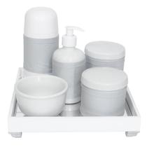 Kit Higiene Espelho Completo Porcelanas, Garrafa Pequena e Capa Prata Quarto Bebê Unissex