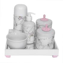 Kit Higiene Espelho Completo Porcelanas, Garrafa Pequena e Capa Provençal Rosa Quarto Bebê Menina