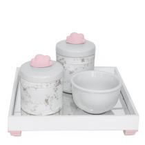 Kit Higiene Espelho Pote Molhadeira E Capa Nuvem Rosa Menina