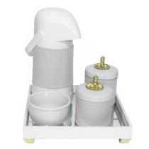 Kit Higiene Espelho Potes Garrafa Capa Provençal Dourado