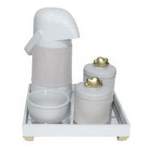 Kit Higiene Espelho Potes, Garrafa, Molhadeira e Capa Nuvem Dourado Quarto Bebê Unissex Kit Higiene Espelho Potes, Garrafa, Molhadeira e Capa Nuvem Dourado Quarto Bebê Unissex