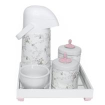 Kit Higiene Espelho Potes, Garrafa, Molhadeira e Capa Provençal Rosa Quarto Bebê Menina