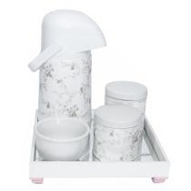 Kit Higiene Espelho Potes, Garrafa, Molhadeira e Capa Rosa Quarto Bebê Menina