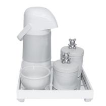 Kit Higiene Espelho Potes, Garrafa, Molhadeira e Capa Ursinho Prata Quarto Bebê Unissex Kit Higiene Espelho Potes, Garrafa, Molhadeira e Capa Ursinho Prata Quarto Bebê Unissex