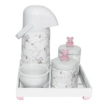 Kit Higiene Espelho Potes, Garrafa, Molhadeira e Capa Ursinho Rosa Quarto Bebê Menina Kit Higiene Espelho Potes, Garrafa, Molhadeira e Capa Ursinho Rosa Quarto Bebê Menina