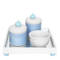 Kit Higiene Espelho Potes, Molhadeira e Capa Coroa Azul Quarto Bebê Menino