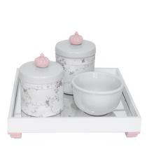 Kit Higiene Espelho Potes, Molhadeira e Capa Coroa Rosa Quarto Bebê Menina