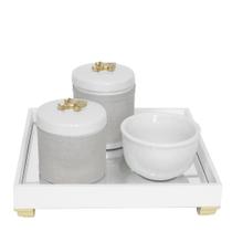 Kit Higiene Espelho Potes, Molhadeira e Capa Flor de Liz Dourado Quarto Bebê Unissex