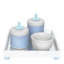 Kit Higiene Espelho Potes, Molhadeira e Capa Provençal Azul Quarto Bebê Menino - Potinho de Mel