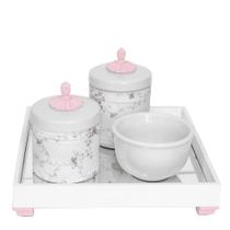 Kit Higiene Espelho Potes, Molhadeira e Capa Provençal Rosa Quarto Bebê Menina Kit Higiene Espelho Potes, Molhadeira e Capa Provençal Rosa Quarto Bebê Menina