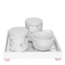 Kit Higiene Espelho Potes, Molhadeira e Capa Rosa Quarto Bebê Menina