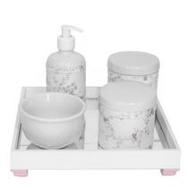 Kit Higiene Espelho Potes Porcelana Gel Bebê Rosa Molhadeira