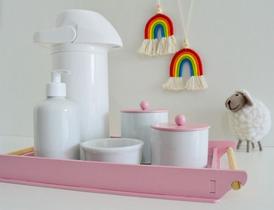 Kit Higiene Exclusivo Porcelana Bebê Bandeja Rosa K157 - Ciranda Arte Criativa