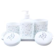 Kit higiene flores arabescos 4 peças - Bandeja, potes e porta álcool - Tudo Porcelana Kit higiene flores arabescos 4 peças - Bandeja, potes e porta álcool - Tudo Porcelana