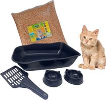 Kit Higiene Gato granulado Kitty Kat 5kg com Bandeja Duracat Simples Para Gatos Com Pá E Comedouros