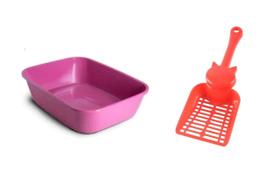 Kit higiêne gatos (caixa areia rosa + pá)