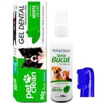 Kit Higiene Gel Pasta Dental 90g Spray Bucal 120ml Escova Dente Dedeira para Cães e Gatos Pet Clean