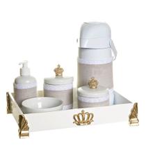 Kit Higiene Gold Com 6 Peças E Capa Quarto Bebê Menina Menino