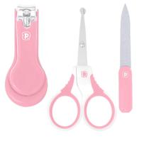 Kit Higiene Infantil 3 Pçs Lixa Cortador De Unha Tesourinha Manicure Portatil Para Bebe Menina Rosa - Pimpolho