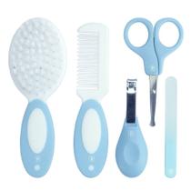 Kit Higiene Infantil Masculino 5Pçs Criança Menino Tesoura Escova Pente Cortador Unha Lixa Unha Azul - Pimpolho