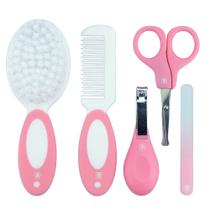 Kit Higiene Infantil Menina 5 Pçs Criança Feminino Tesoura Escova Pente Cortador Unha Lixa Unha Rosa - Pimpolho