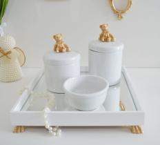 Kit Higiene K049 Bandeja MDF Porcelanas Apliques Dourado Quarto Bebê - Ciranda arte - criativa