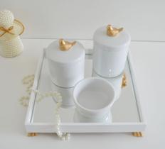 Kit Higiene K049 Bandeja MDF Porcelanas Apliques Dourado Quarto Bebê - Ciranda arte - criativa