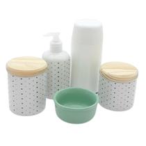 Kit higiene Lavabo Poá Colorido 5 pçs - Molh. VD Tampa pinus Kit higiene Lavabo Poá Colorido 5 pçs - Molh. VD Tampa pinus