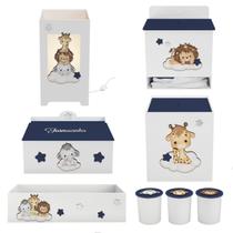 Kit Higiene Mdf 8 peças Decoração Bebê Safari Baby Nuvem