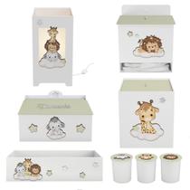 Kit Higiene Mdf 8 peças Decoração Bebê Safari Baby Nuvem
